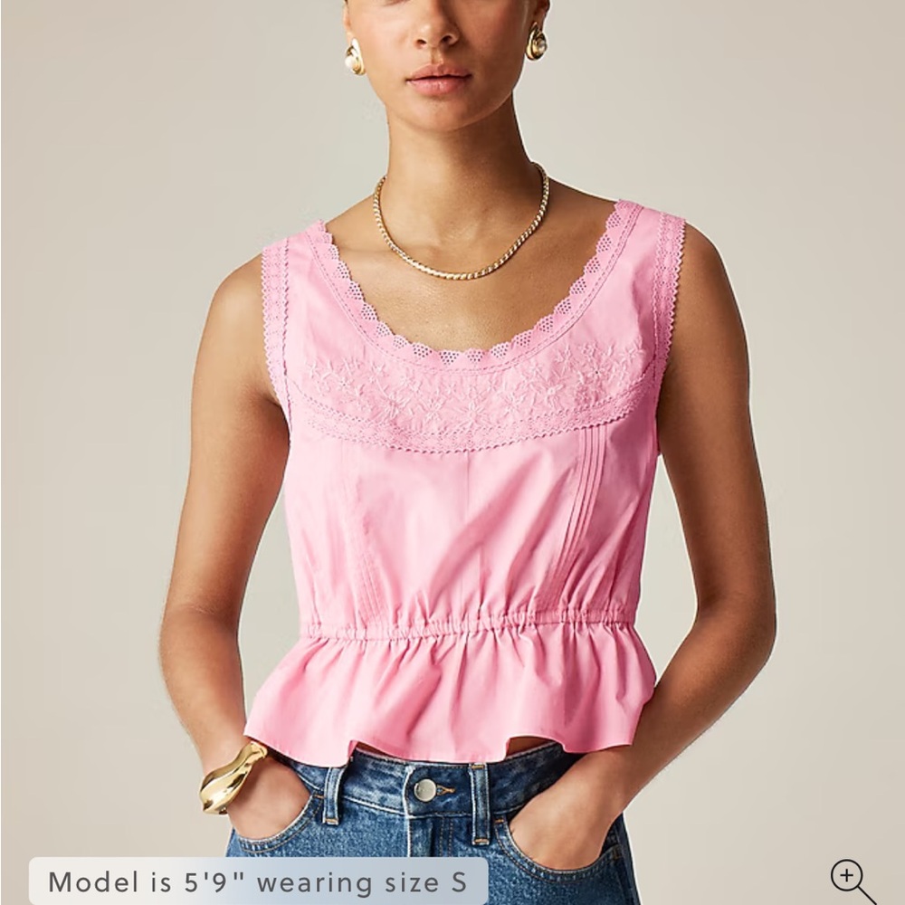J. Crew Pink Lace Detail Tank Top